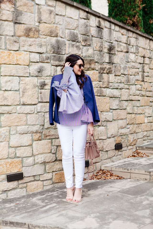 Chiciwsh Bow Sleeve Top with Loft Blazer and Maternity Denim on Kendi Everyday