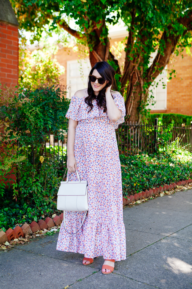 Floral Off the Shoulder Maxi Dress for Spring (maternity style)