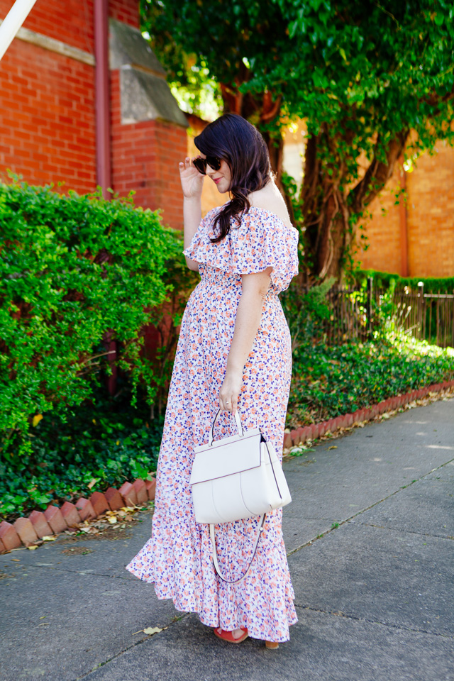 Floral Off the Shoulder Maxi Dress for Spring (maternity style)